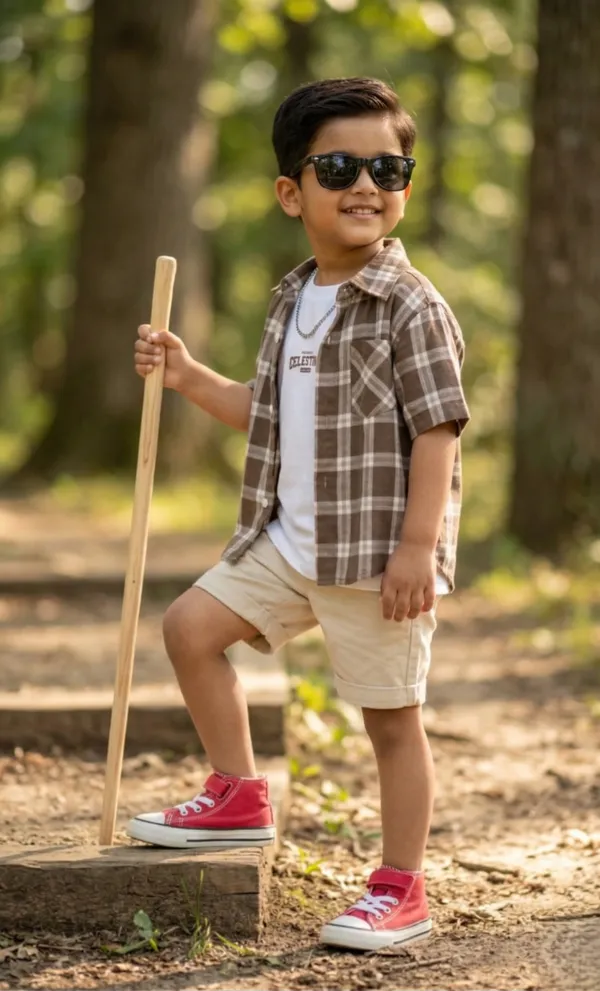 Tiny_Trend_Woven_Half_Sleeves_Checks_Shirt_&_Short_With_Inner_Tee_Multicolor_Set