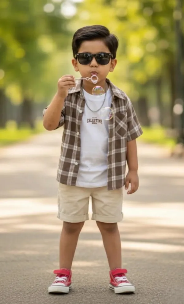 Tiny_Trend_Woven_Half_Sleeves_Checks_Shirt_&_Short_With_Inner_Tee_Multicolor_Set