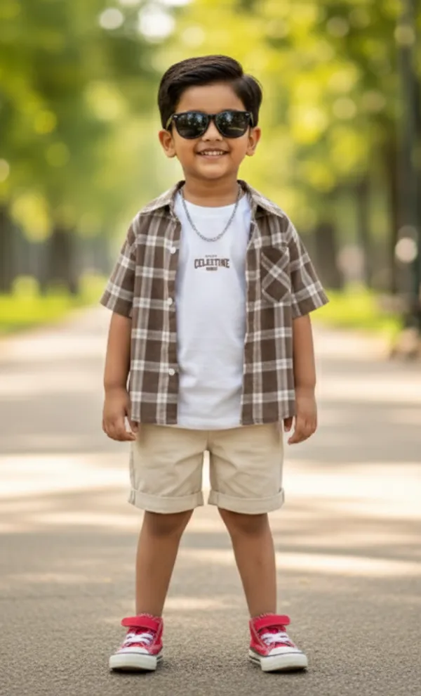 Tiny_Trend_Woven_Half_Sleeves_Checks_Shirt_&_Short_With_Inner_Tee_Multicolor_Set