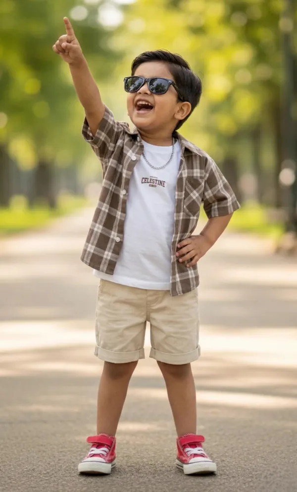 Tiny_Trend_Woven_Half_Sleeves_Checks_Shirt_&_Short_With_Inner_Tee_Multicolor_Set