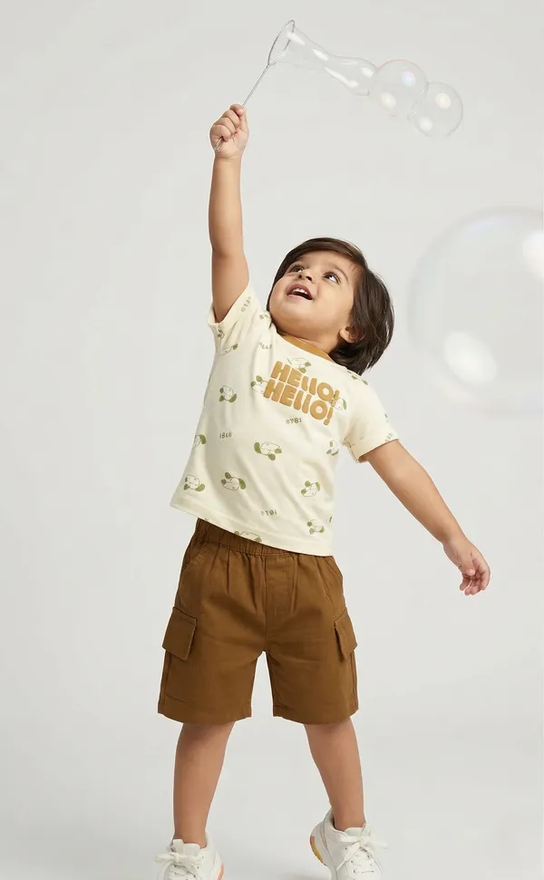 Mini_Sunshine_Cotton_Half_Sleeves_T-Shirt_with_HELLO_Print_&_Dog_Faces_&_Shorts_Set_-_Green