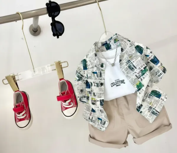 White_Cotton_Tshit,_Printed_Shirt_And_Shorts