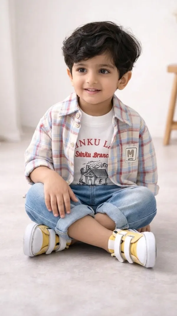 Maroon_White_Cotton_Checks_Full_Sleeves_Shirt,_Printed_Tshirt_And_Jeans