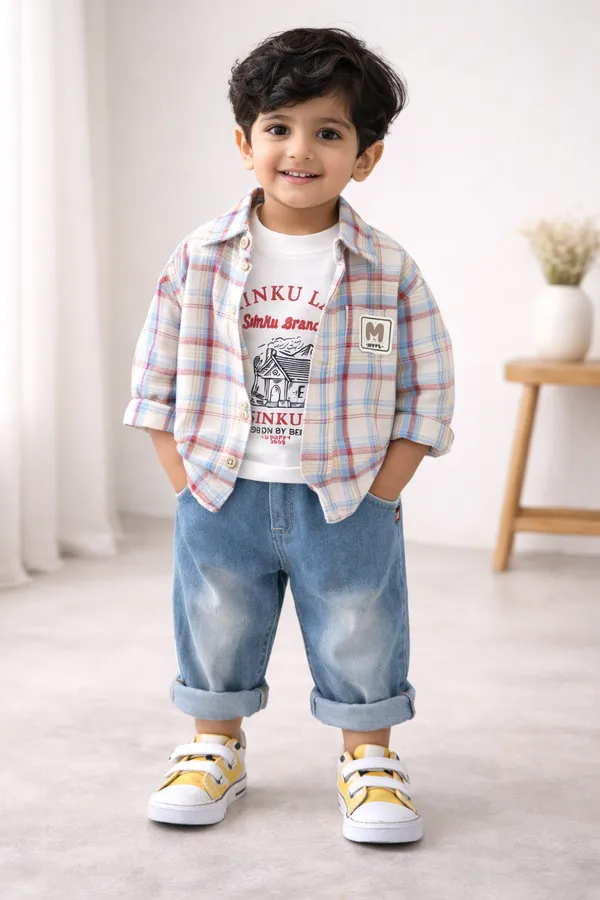 Maroon_White_Cotton_Checks_Full_Sleeves_Shirt,_Printed_Tshirt_And_Jeans