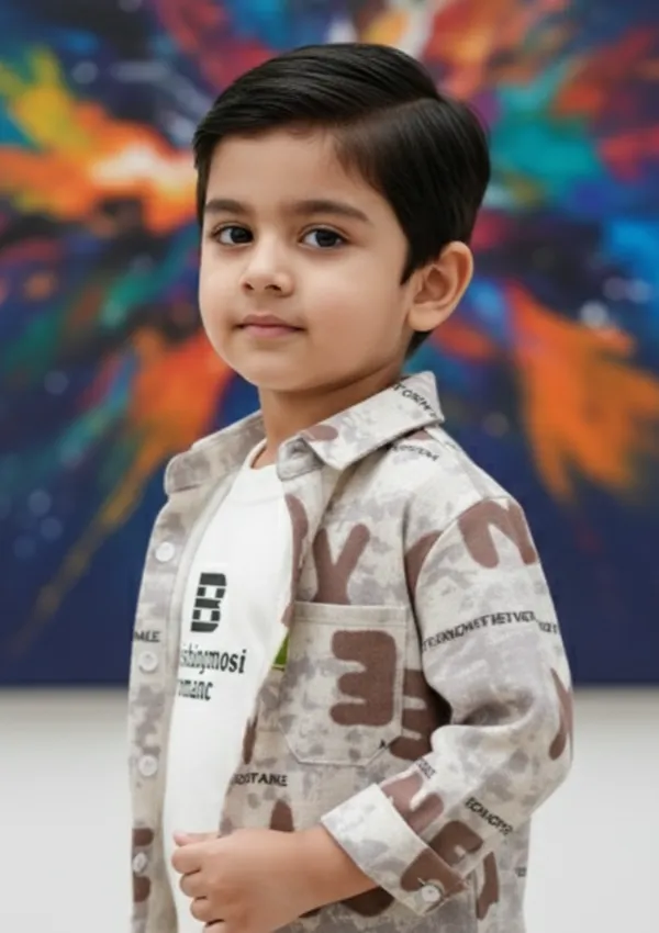Brown_Cotton_Blend_Boy'S_Printed_Shirt_With_T-Shirt