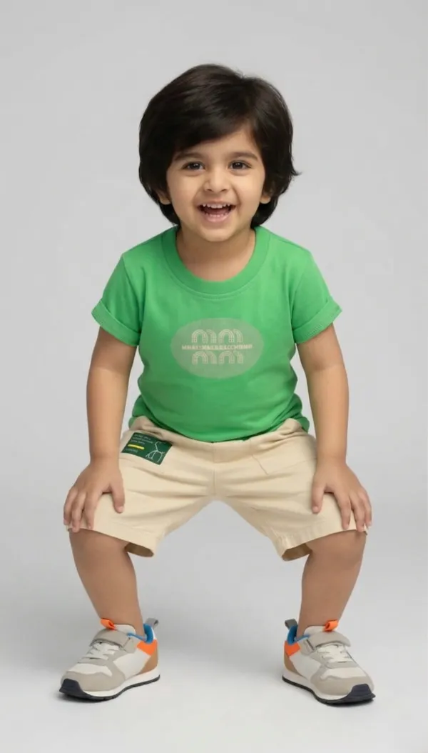 Rhinito_Single_Jersey_Knit_Half_Sleeves__T-Shirt_with_text_print_&_Shorts_Set_-_Green_&_Cream
