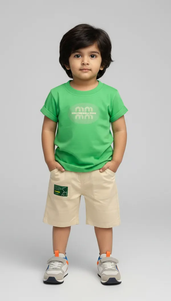 Rhinito_Single_Jersey_Knit_Half_Sleeves__T-Shirt_with_text_print_&_Shorts_Set_-_Green_&_Cream