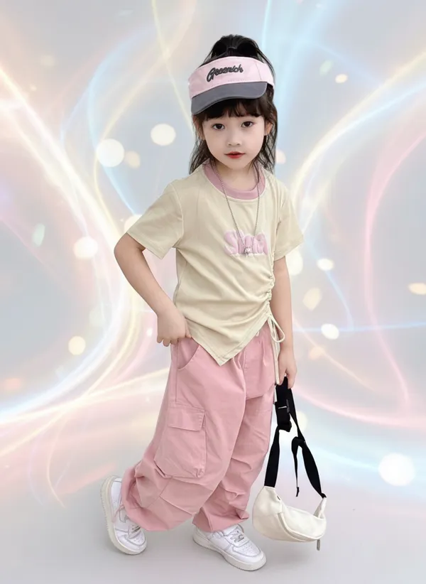 Beige_Cotton_Blend_Short-Sleeve_T-Shirt_And_Cargo_Pant