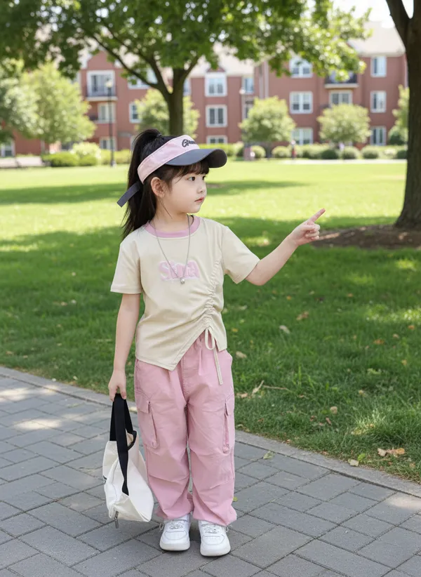 Beige_Cotton_Blend_Short-Sleeve_T-Shirt_And_Cargo_Pant