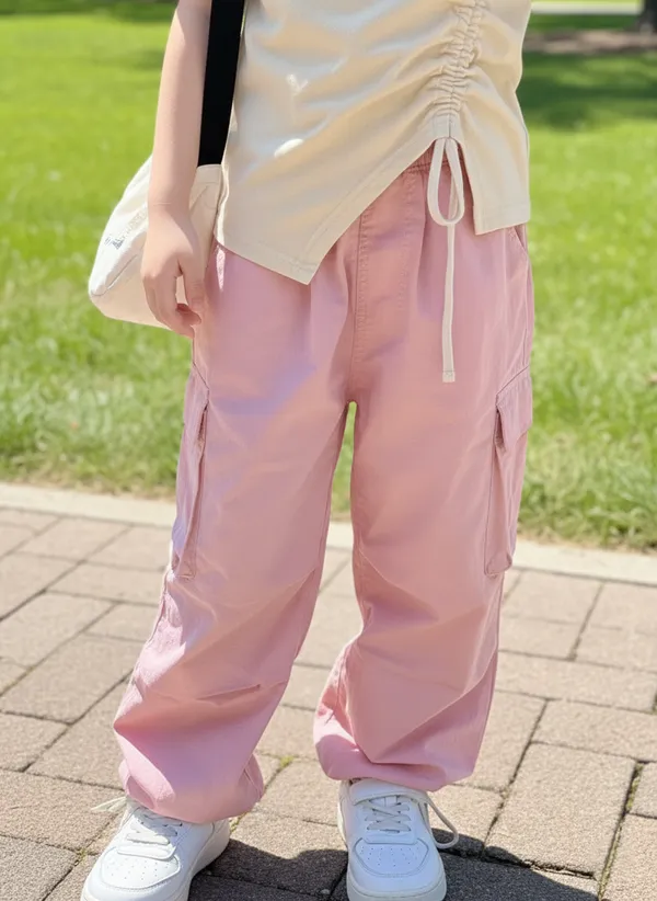 Beige_Cotton_Blend_Short-Sleeve_T-Shirt_And_Cargo_Pant