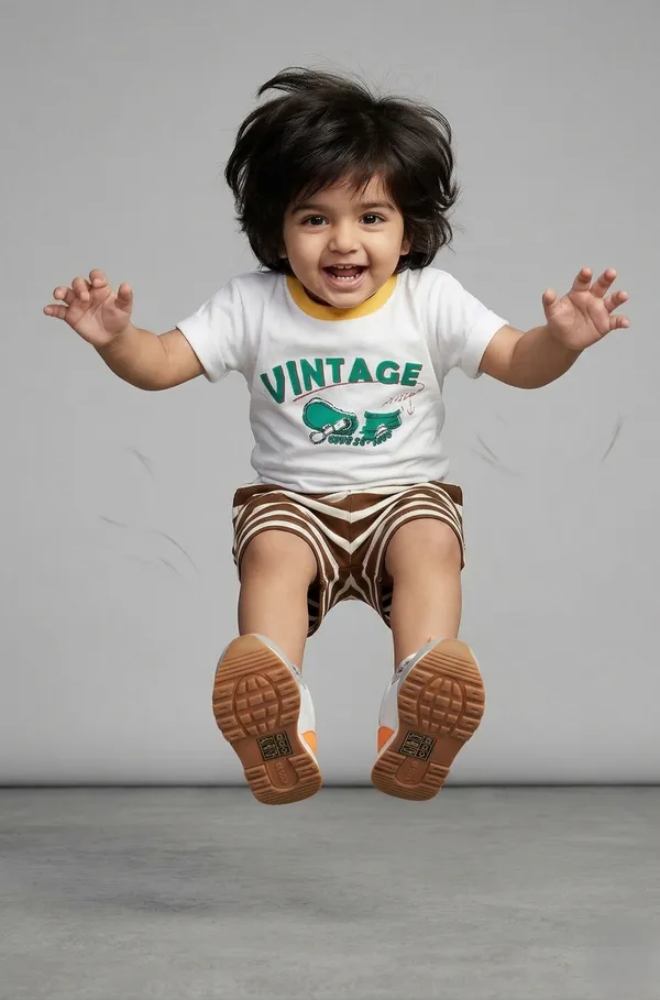 Splash_Single_Jersey_Knit_Half_Sleeves__Shirt_&_Striped_Shorts_Set_-_White_&_Brown