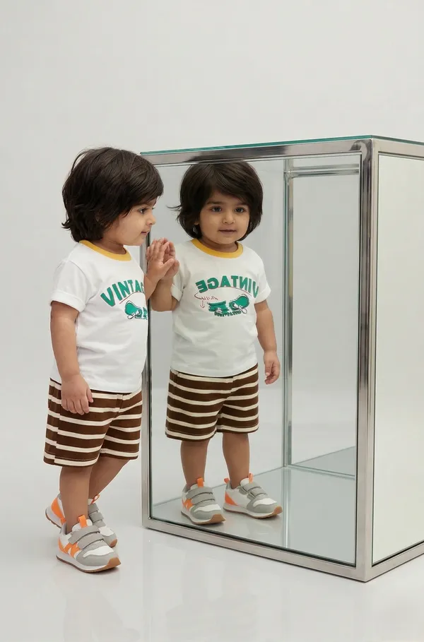 Splash_Single_Jersey_Knit_Half_Sleeves__Shirt_&_Striped_Shorts_Set_-_White_&_Brown