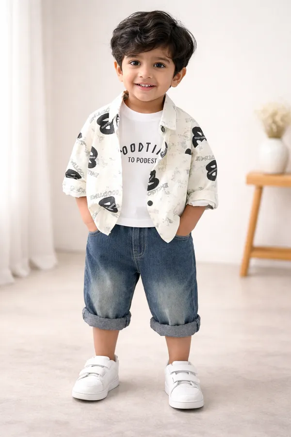 White_Cotton_Boys_Typographic_Printed_Shirt_With_T-Shirt_&_Denim_Pant