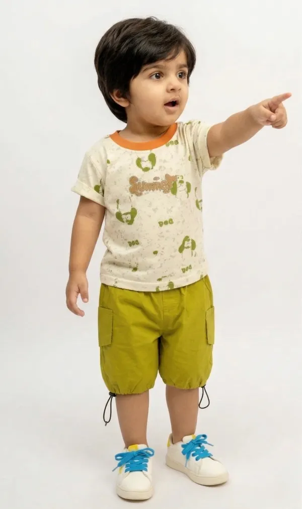 Little_Summer_Fun_Set-_Half_Sleeves_T-Shirt_with_Summer,Dog_Faces_Printed_&_Short_Set_Multi_colour