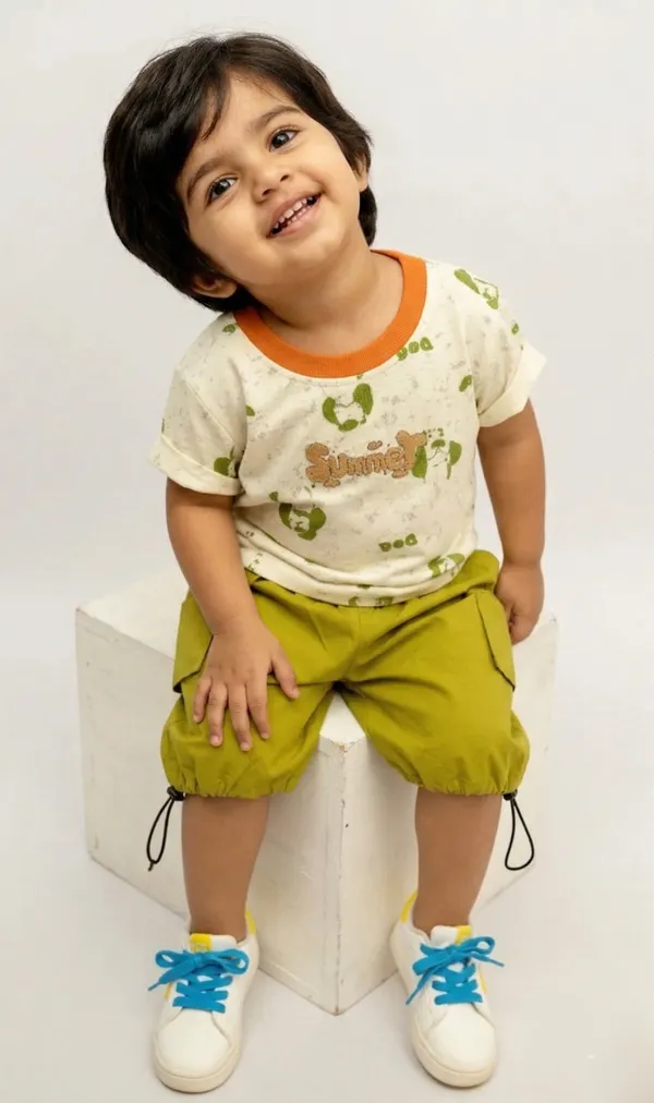 Little_Summer_Fun_Set-_Half_Sleeves_T-Shirt_with_Summer,Dog_Faces_Printed_&_Short_Set_Multi_colour