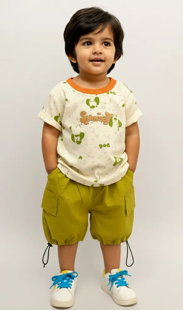 Little_Summer_Fun_Set-_Half_Sleeves_T-Shirt_with_Summer,Dog_Faces_Printed_&_Short_Set_Multi_colour
