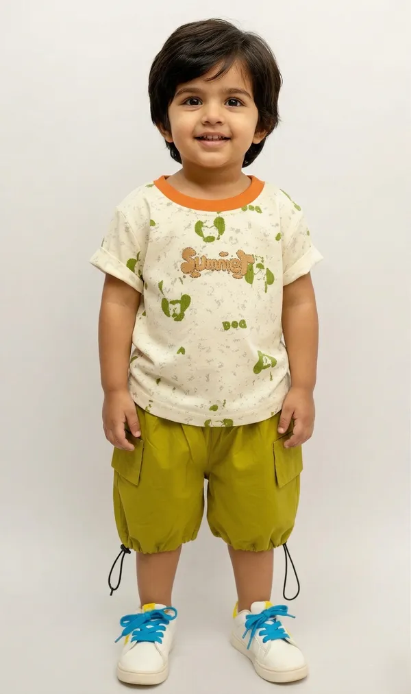 Little_Summer_Fun_Set-_Half_Sleeves_T-Shirt_with_Summer,Dog_Faces_Printed_&_Short_Set_Multi_colour