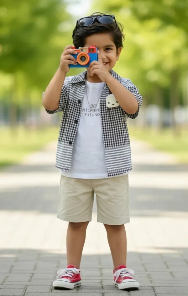 Tiny_Trend_Woven_Half_Sleeves_Checks_Shirt_&_Short_With_Inner_Tee_Multicolor_Set