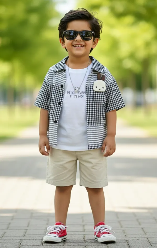 Tiny_Trend_Woven_Half_Sleeves_Checks_Shirt_&_Short_With_Inner_Tee_Multicolor_Set