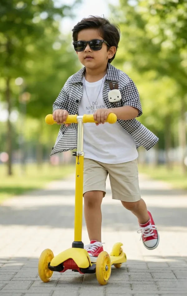 Tiny_Trend_Woven_Half_Sleeves_Checks_Shirt_&_Short_With_Inner_Tee_Multicolor_Set