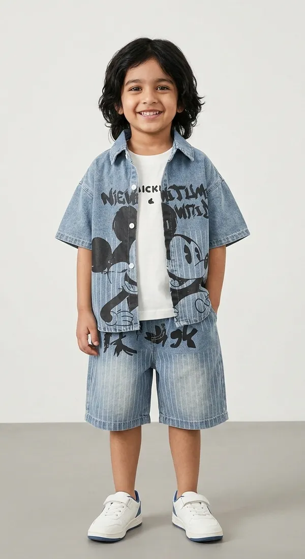 Blue_Cotton_Tshit,_Denim_Shirt_And_Denim_Shorts