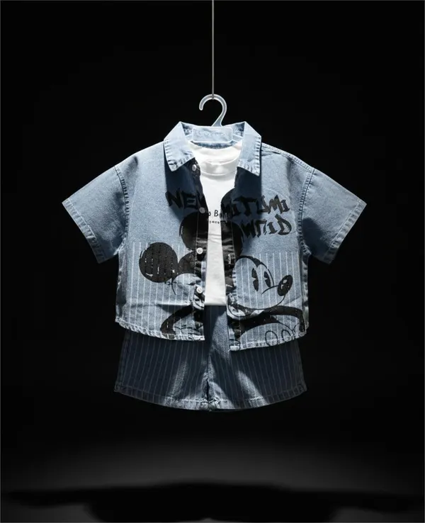 Blue_Cotton_Tshit,_Denim_Shirt_And_Denim_Shorts