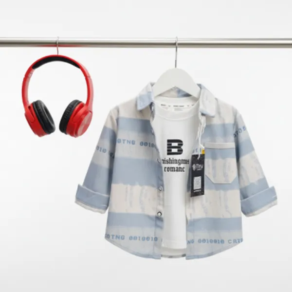 Light_Blue_Cotton_Blend_Boy'S_Printed_Shirt_With_T-Shirt