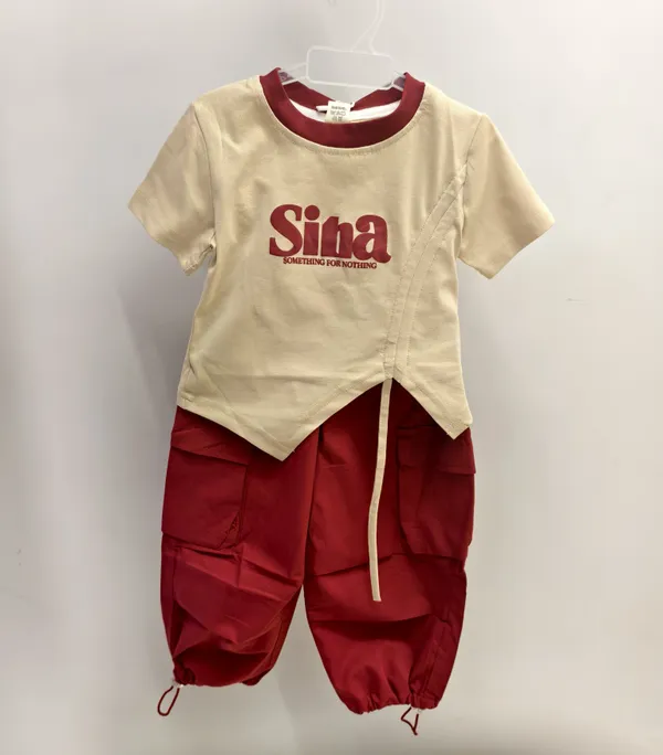 Marron_Cotton_Blend_Short-Sleeve_T-Shirt_And_Cargo_Pant