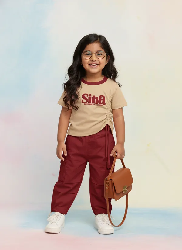 Marron_Cotton_Blend_Short-Sleeve_T-Shirt_And_Cargo_Pant