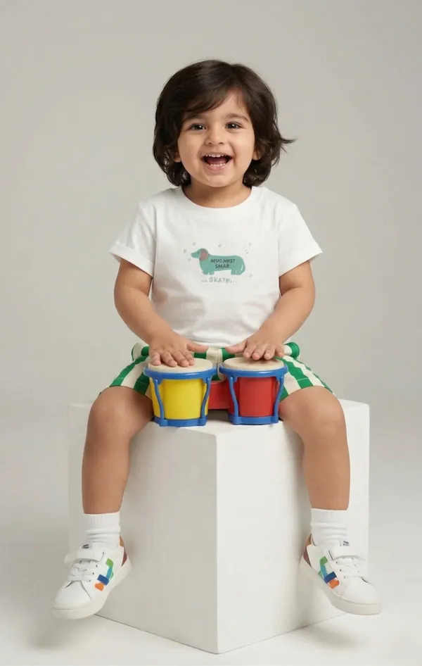 Rhinito_Single_Jersey_Knit_Half_Sleeves_T-Shirt_with_Animal_Text_Print_&_Shorts_Set__-_White_&_Green_colour