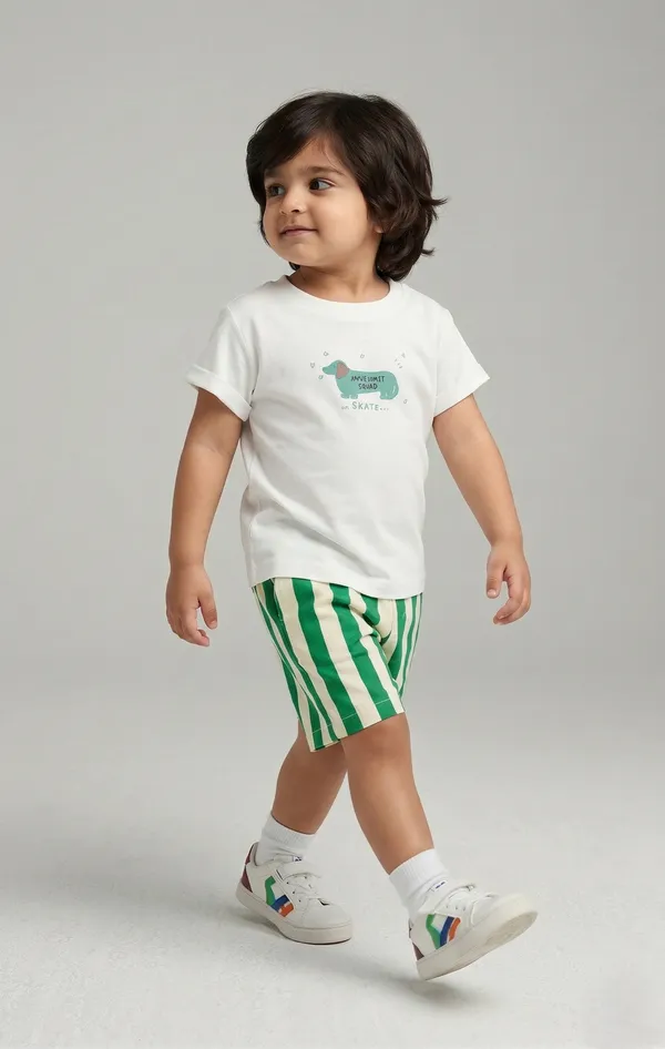 Rhinito_Single_Jersey_Knit_Half_Sleeves_T-Shirt_with_Animal_Text_Print_&_Shorts_Set__-_White_&_Green_colour