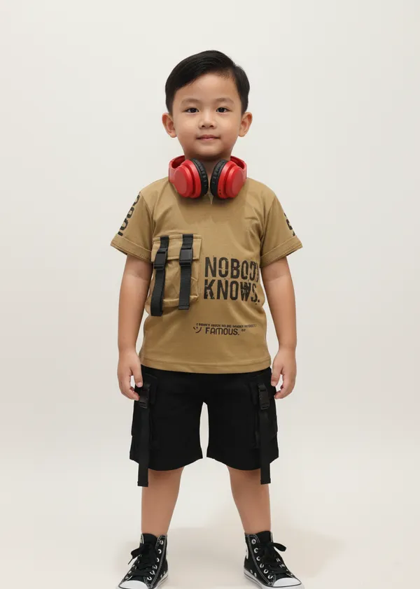 Khakhi_Cotton_Light_Khaki_Tshirt_And_Black_Short