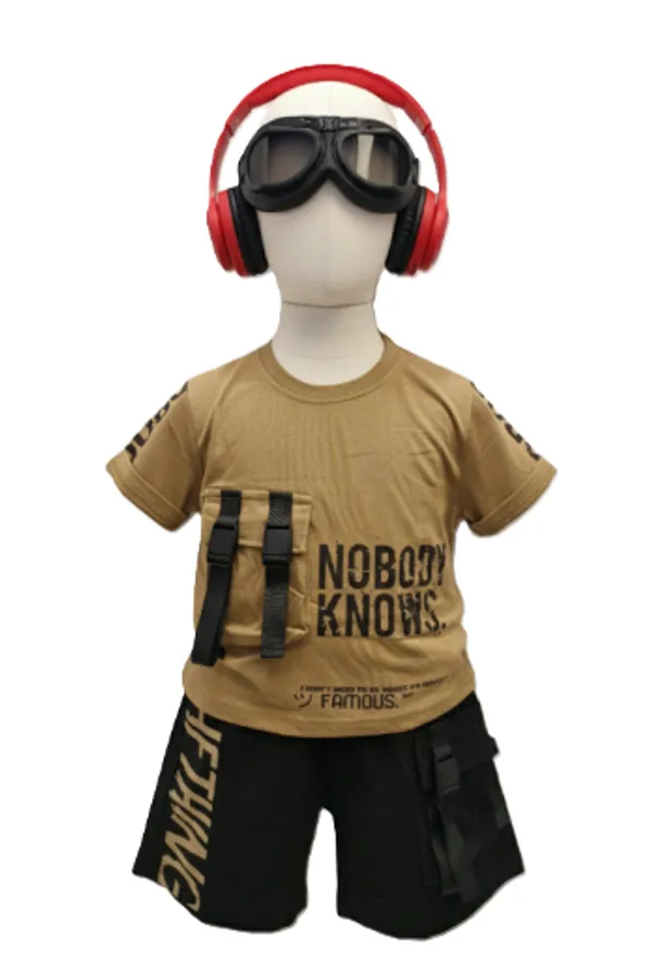 Khakhi_Cotton_Light_Khaki_Tshirt_And_Black_Short