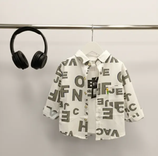 White_Cotton_Blend_Boy'S_Printed_Shirt_With_T-Shirt