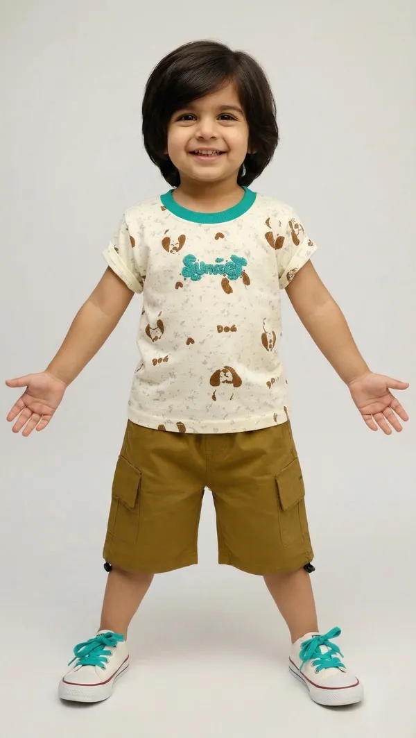Little_Summer_Fun_Set-_Hald_Sleeves_T-Shirt_with_Summer,Dog_Faces_Printed_&_Short_Set_Multi_colour