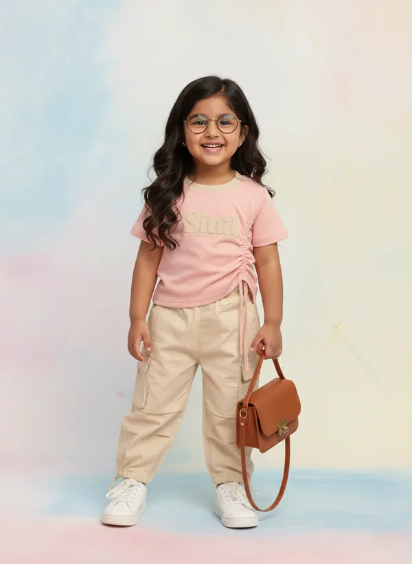Pink_Cotton_Blend_Short-Sleeve_T-Shirt_And_Cargo_Pant