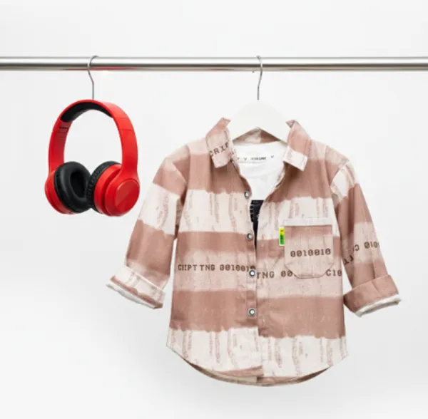 Brown_Cotton_Blend_Boy'S_Printed_Shirt_With_T-Shirt