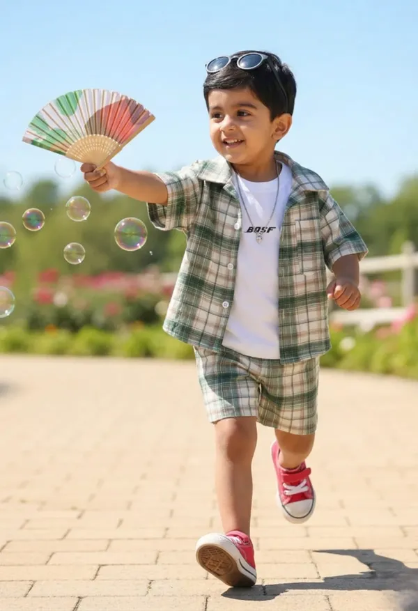 Tiny_Trend_Woven_Half_Sleeves_Checks_Shirt_&_Short_With_Inner_Tee_Multicolor_Set