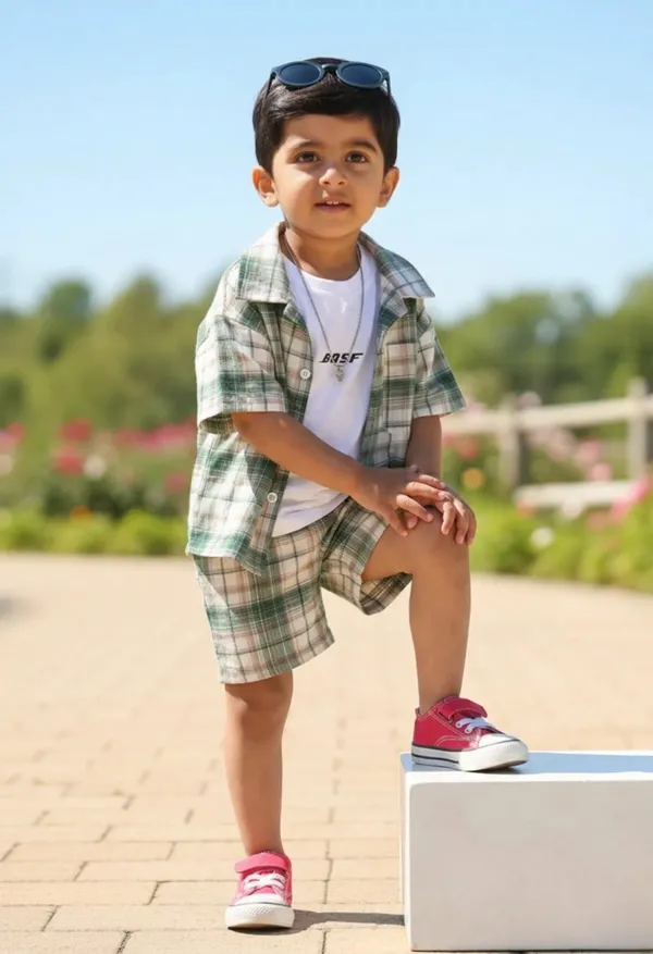 Tiny_Trend_Woven_Half_Sleeves_Checks_Shirt_&_Short_With_Inner_Tee_Multicolor_Set