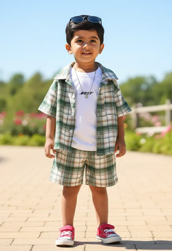 Tiny_Trend_Woven_Half_Sleeves_Checks_Shirt_&_Short_With_Inner_Tee_Multicolor_Set