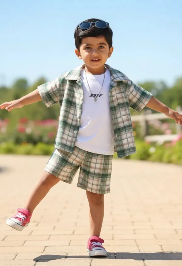 Tiny_Trend_Woven_Half_Sleeves_Checks_Shirt_&_Short_With_Inner_Tee_Multicolor_Set