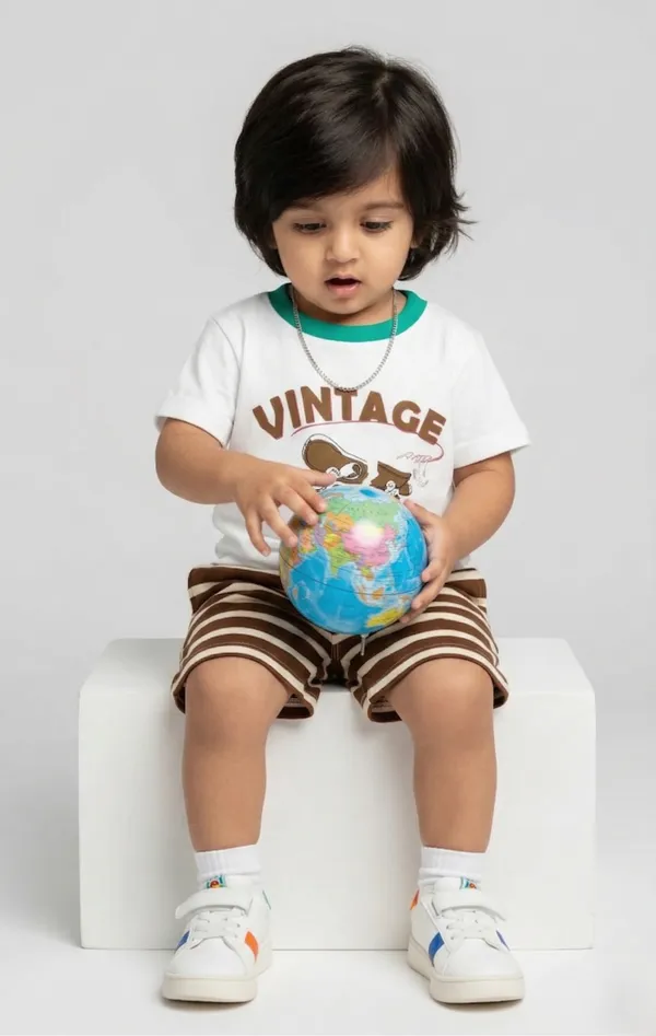 Splash_Single_Jersey_Knit_Half_Sleeves__Shirt_&_Striped_Shorts_Set_-_White_&_Brown