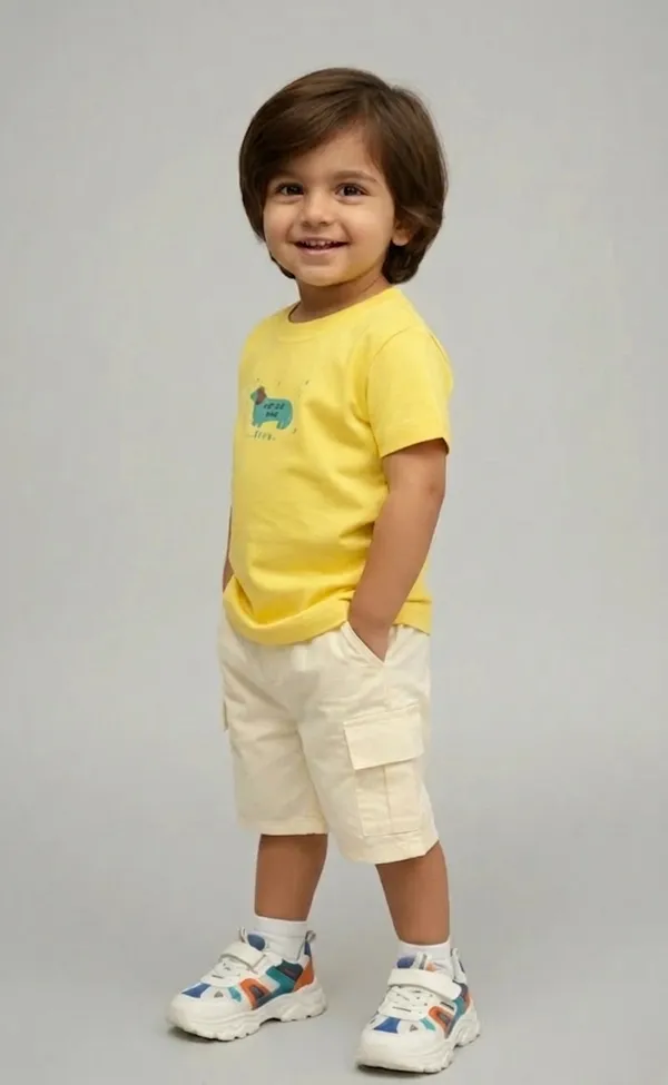 Rhinito_Single_Jersey_Knit_Half_Sleeves_T-Shirt_with_Animal_Text_Print_&_Shorts_Set_-_Yellow_&_Cream_colour
