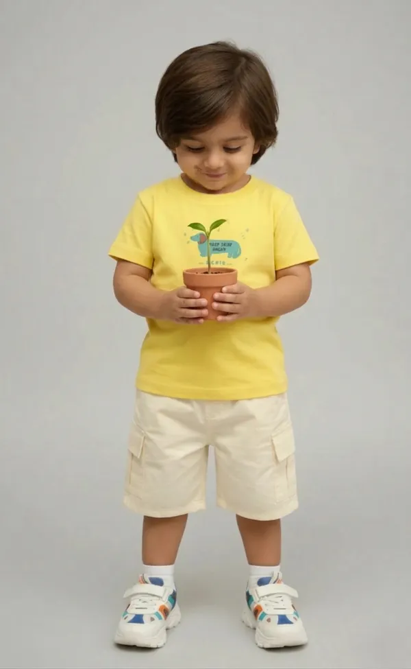 Rhinito_Single_Jersey_Knit_Half_Sleeves_T-Shirt_with_Animal_Text_Print_&_Shorts_Set_-_Yellow_&_Cream_colour