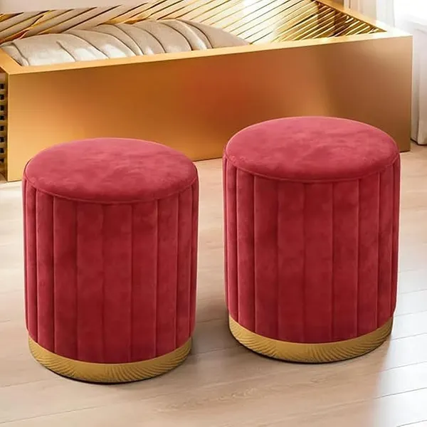 Maroon_Round_Ottoman_For_Home_(Pack_Of_2)