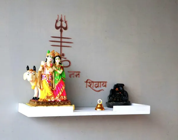 White_With_Trident_Sticker_Wood_Modern_Wall_Temple_For_Home._{_2_Bell_Trident_Temple_White_}