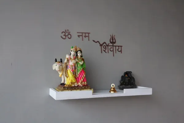 White_Temple_Shelf_with_Shivay_Sticker_For_Home_or_Shop,_with_2_bell_free