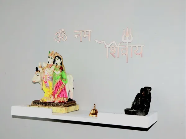 White_Temple_Shelf_with_Shivay_Sticker_For_Home_or_Shop,_with_2_bell_free