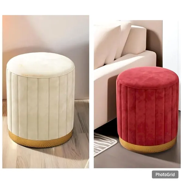 Cream_&_Maroon_Round_Ottoman_For_Home_(Pack_Of_2)