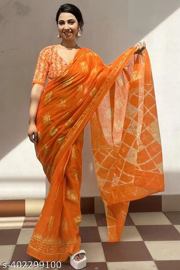 Multicolor_Hand_Block_Printed_Pure_Cotton_Mulmul_Saree_For_Women_&_Girls